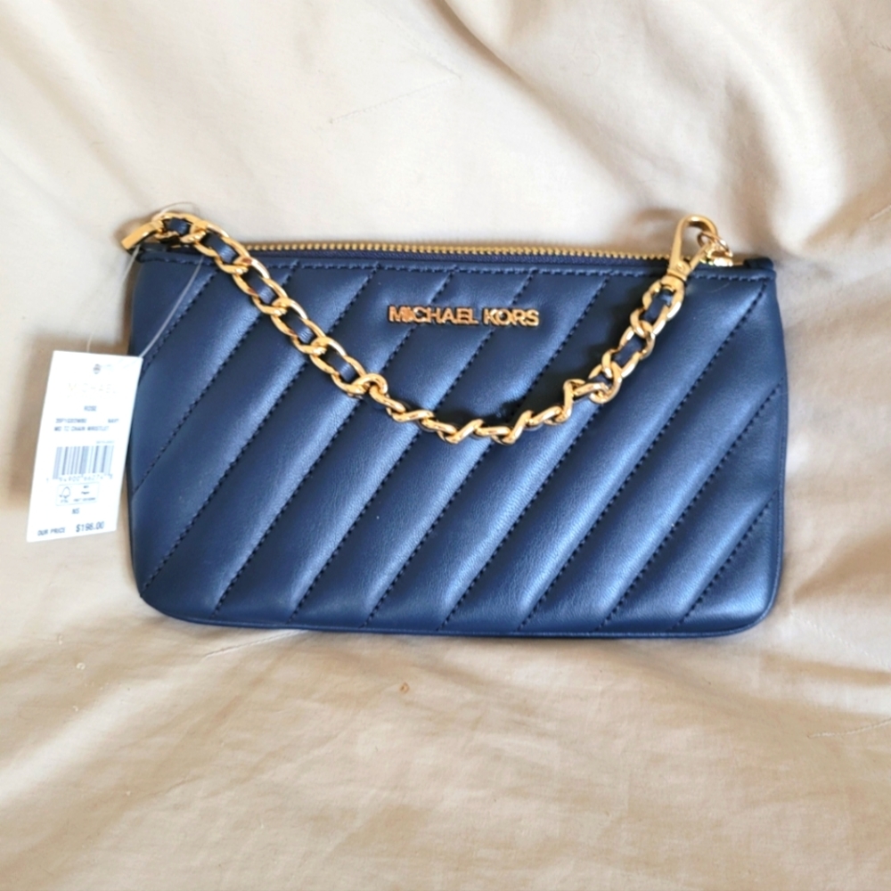 MICHAEL KORS LEATHER WRISTLET. CHAIN STRAP. FREE SHIPPING!!!